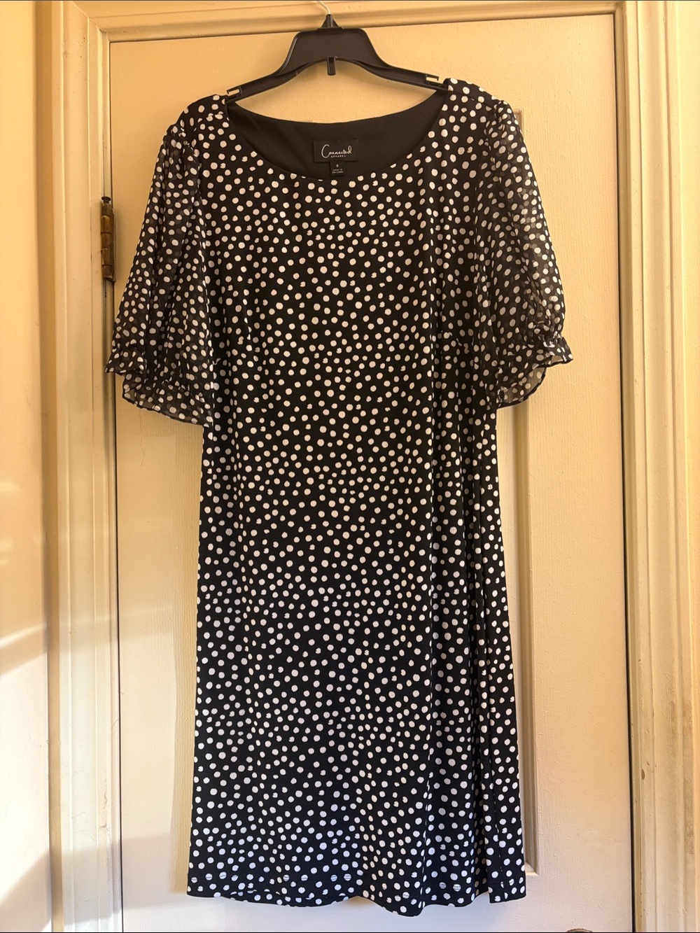 Connected Apparel Black Dress with White Polka Dots